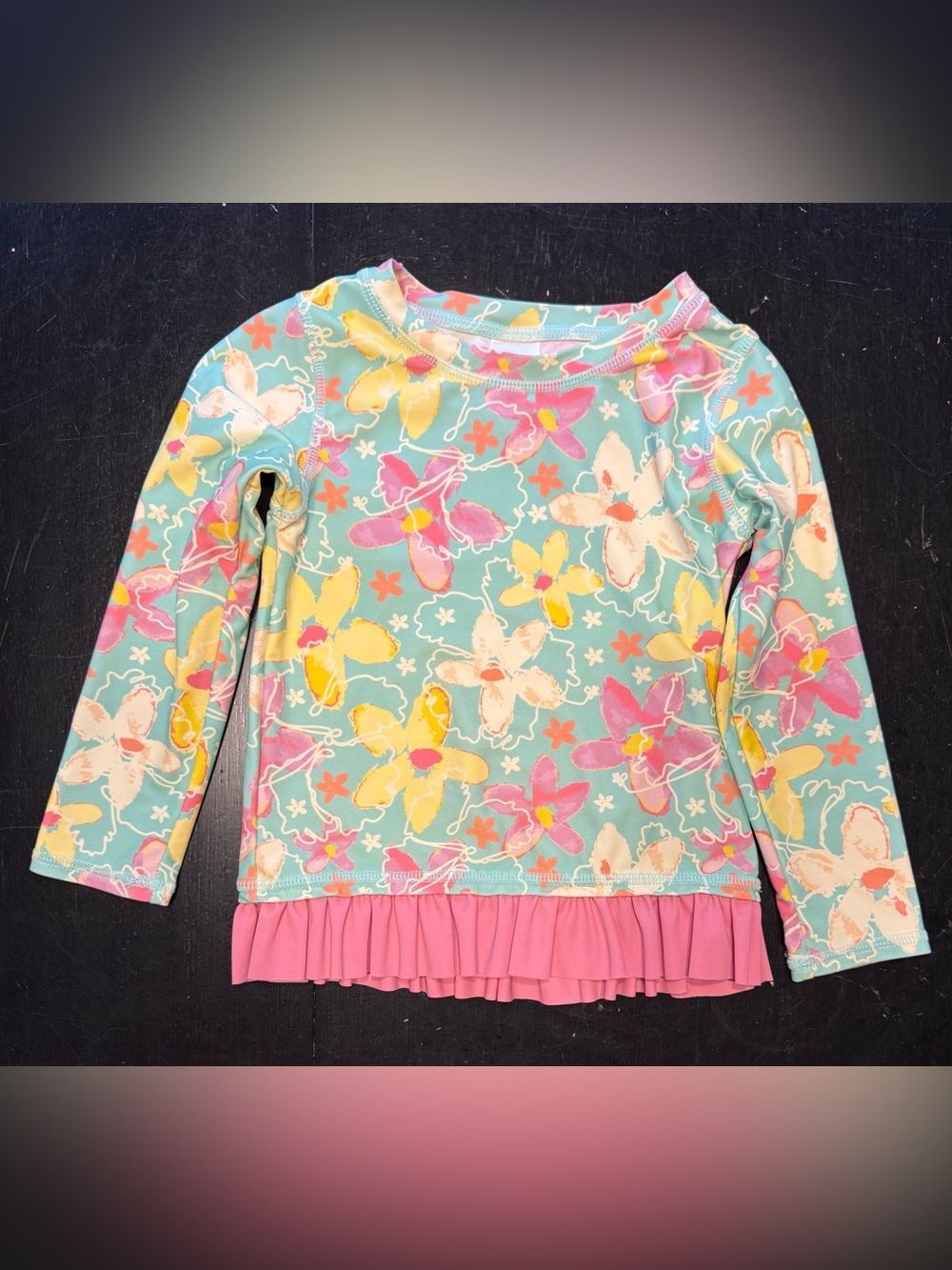 Ruffle Butts Rash Guard- Pink/Green/Yellow- Size 3T - Picture 2 of 8